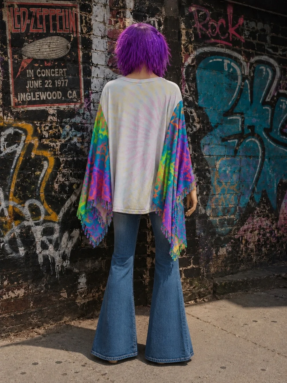 Vintage Upcycled Led Zeppelin Poncho One Of A Kind - Picture 2 of 5